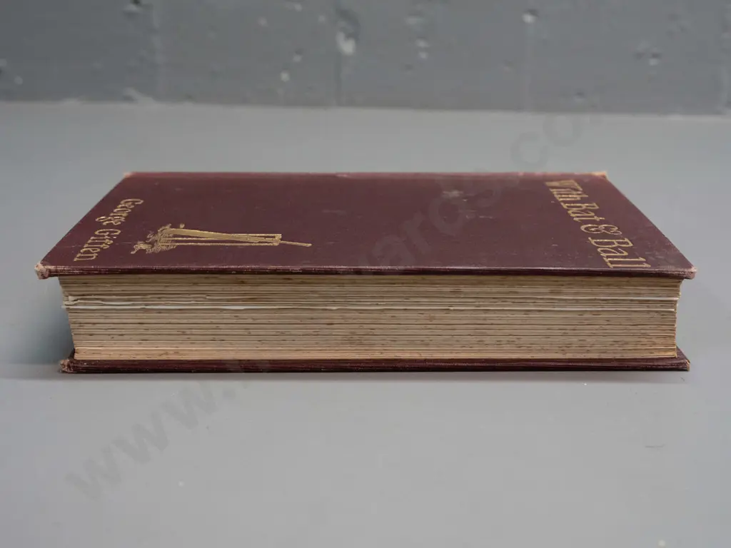 vintage hard cover cricket book - With Bat and Ball by George Giffen, pub. 1898 - fading to spine, overall foxing / wear Image 1++