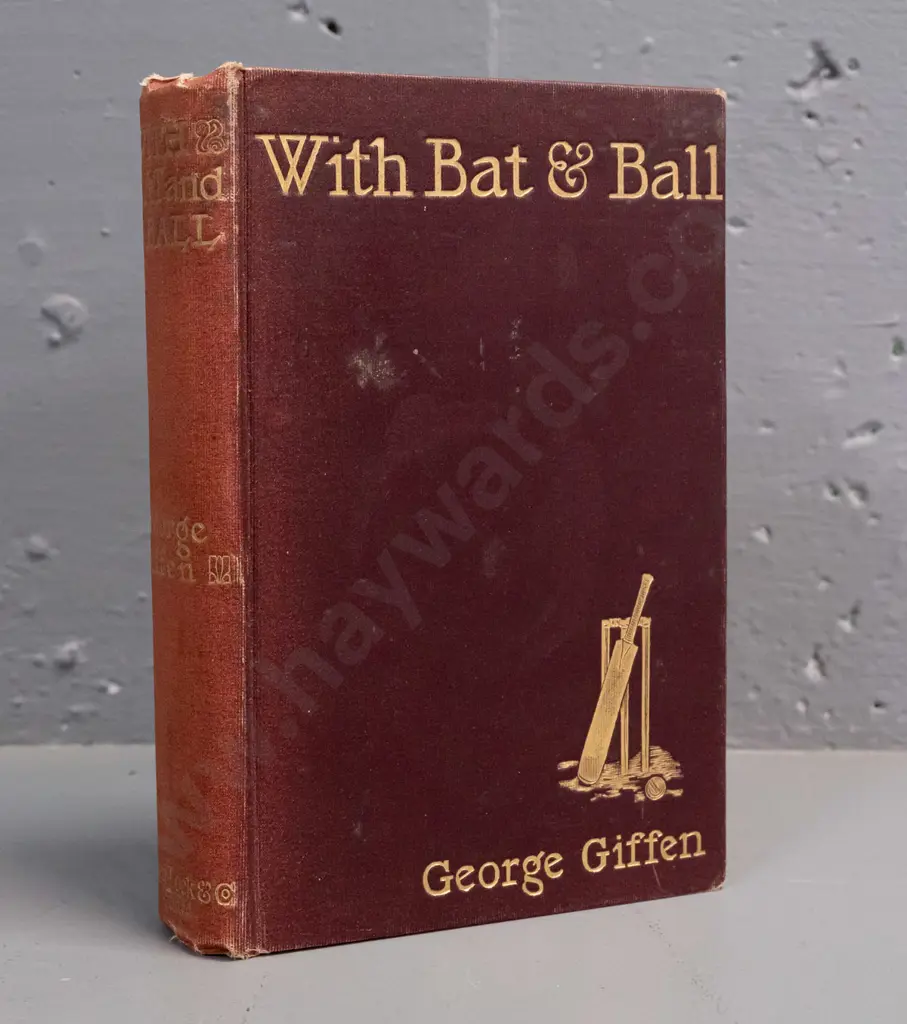 vintage hard cover cricket book - With Bat and Ball by George Giffen, pub. 1898 - fading to spine, overall foxing / wear Image 1++