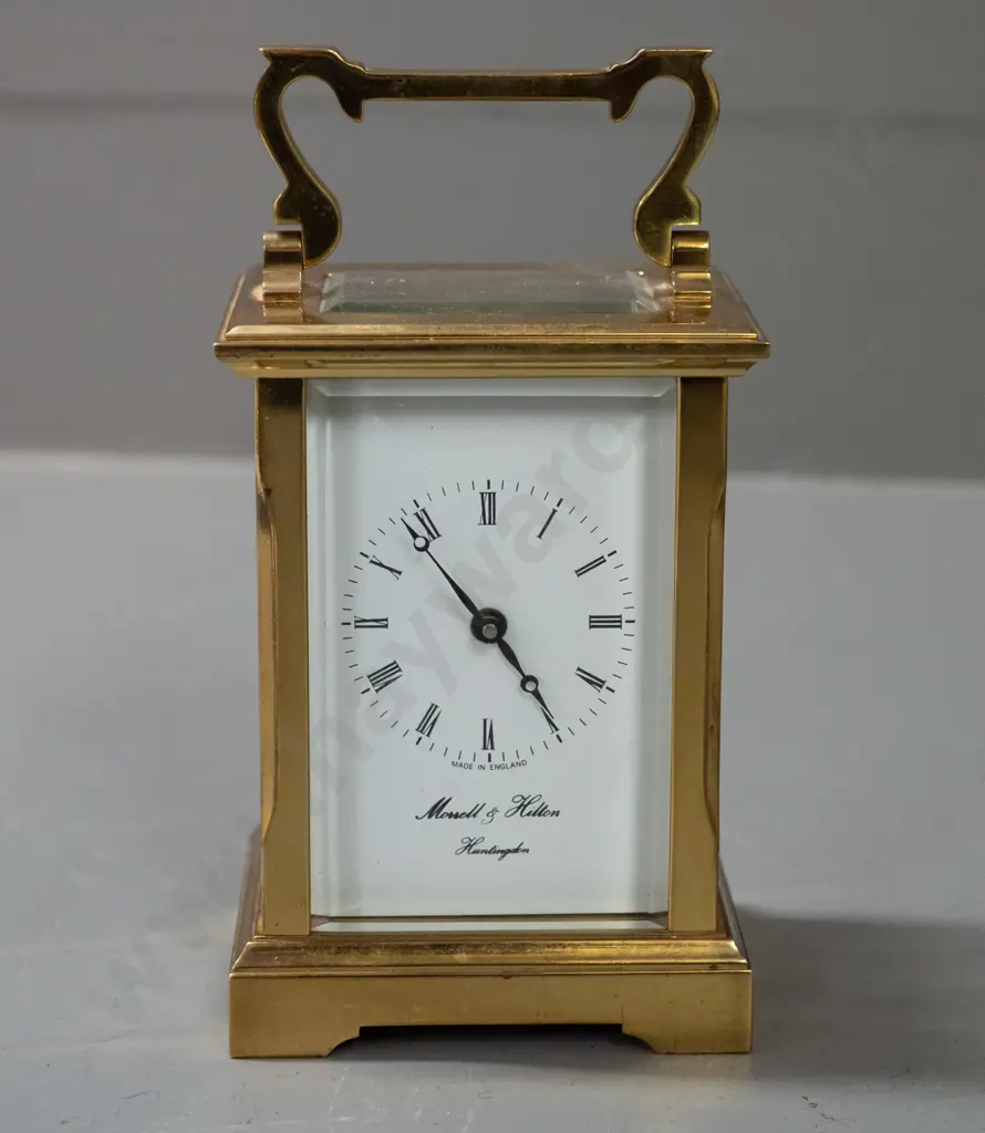 brass carriage clock with bevelled glass panels - marked Morrell & Hilton Huntingdon, movement marked Made in England - Image 1++