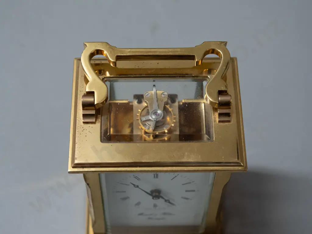 brass carriage clock with bevelled glass panels - marked Morrell & Hilton Huntingdon, movement marked Made in England - Image 1++