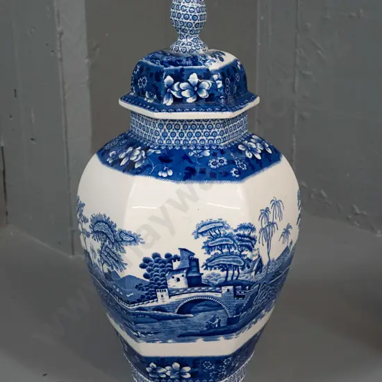 Copeland Spode's Tower hexagonal lidded urn H-410