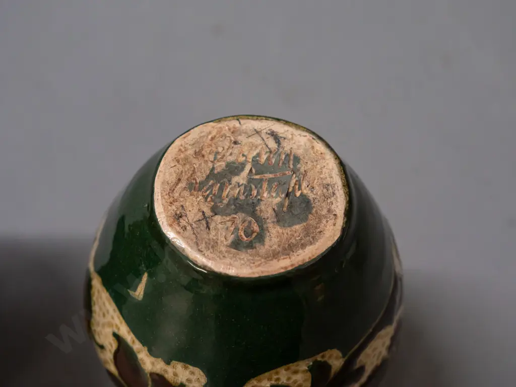 2 William Baron Barnstaple arts & crafts pottery vases - larger one with handles is H-135 Image 1++