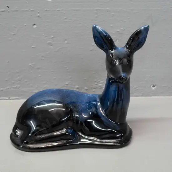 dark blue glaze Blue Mountain pottery fawn figure H-165 L-180