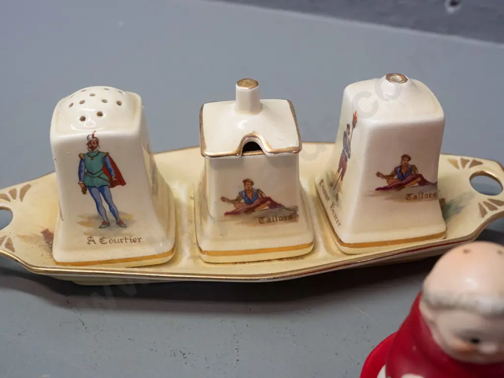 2 vintage condiment sets - Hummel or Goebel Cardinal Tuck & Royal Winton Old English Markets. Cardinal Tuck plate has659 Image 1++