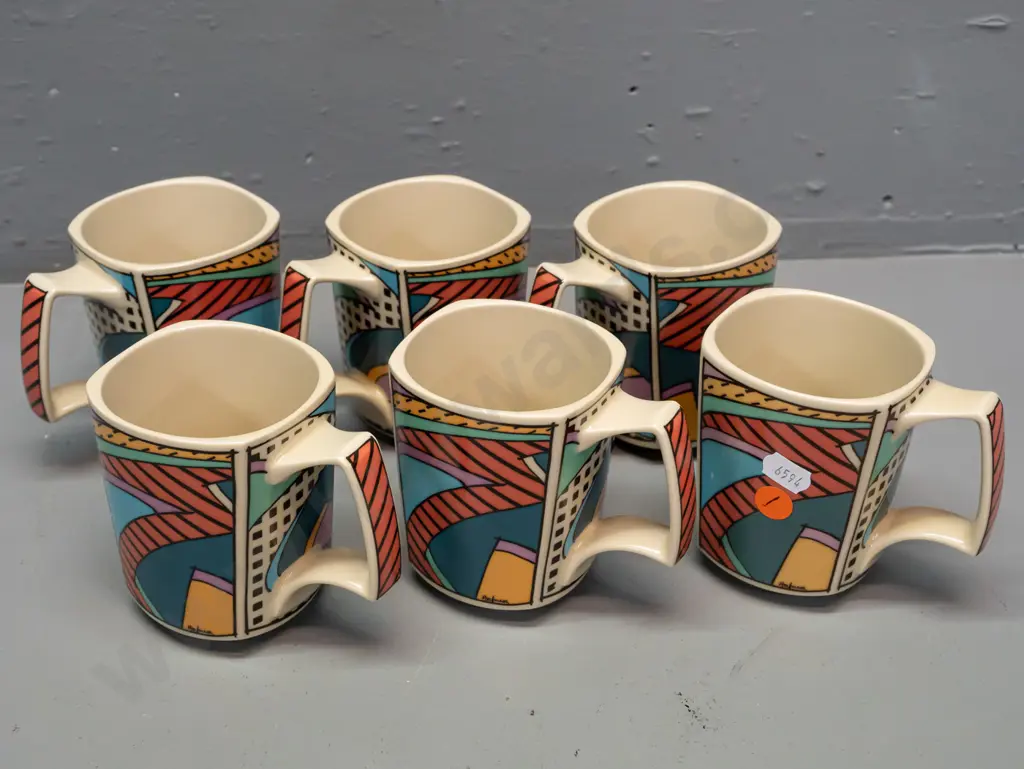 1980s Rosenthal Dorothy Hafner "Flash" pattern china - 6 coffee mugs H-95 Image 1++