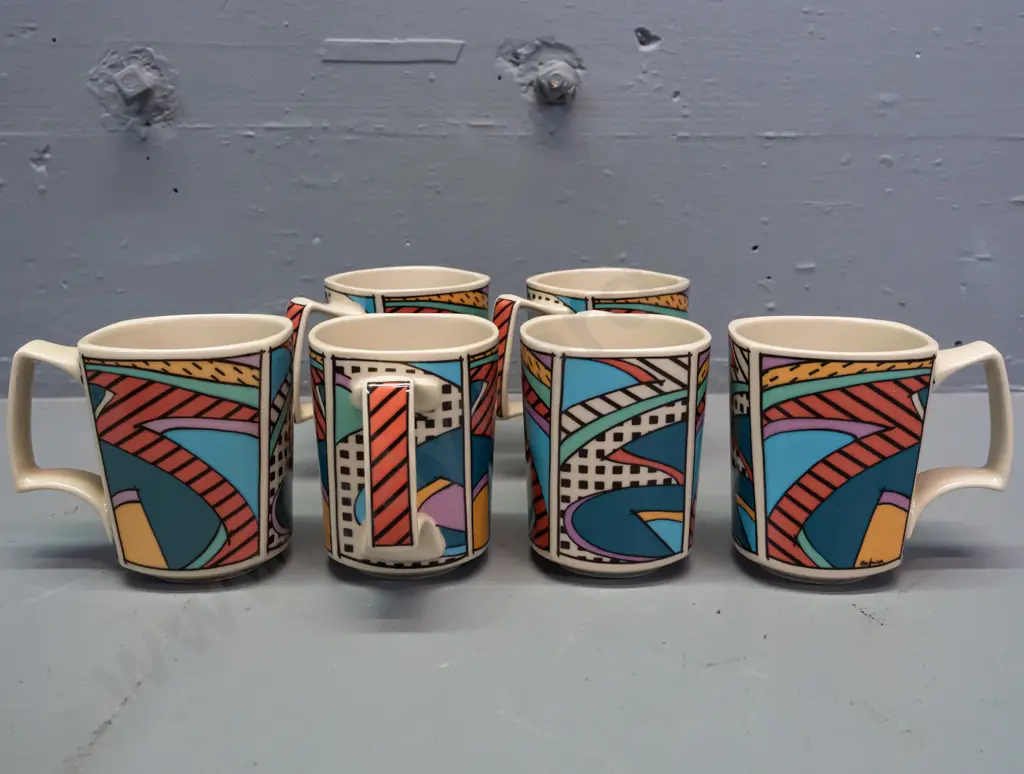1980s Rosenthal Dorothy Hafner "Flash" pattern china - 6 coffee mugs H-95 Image 1++
