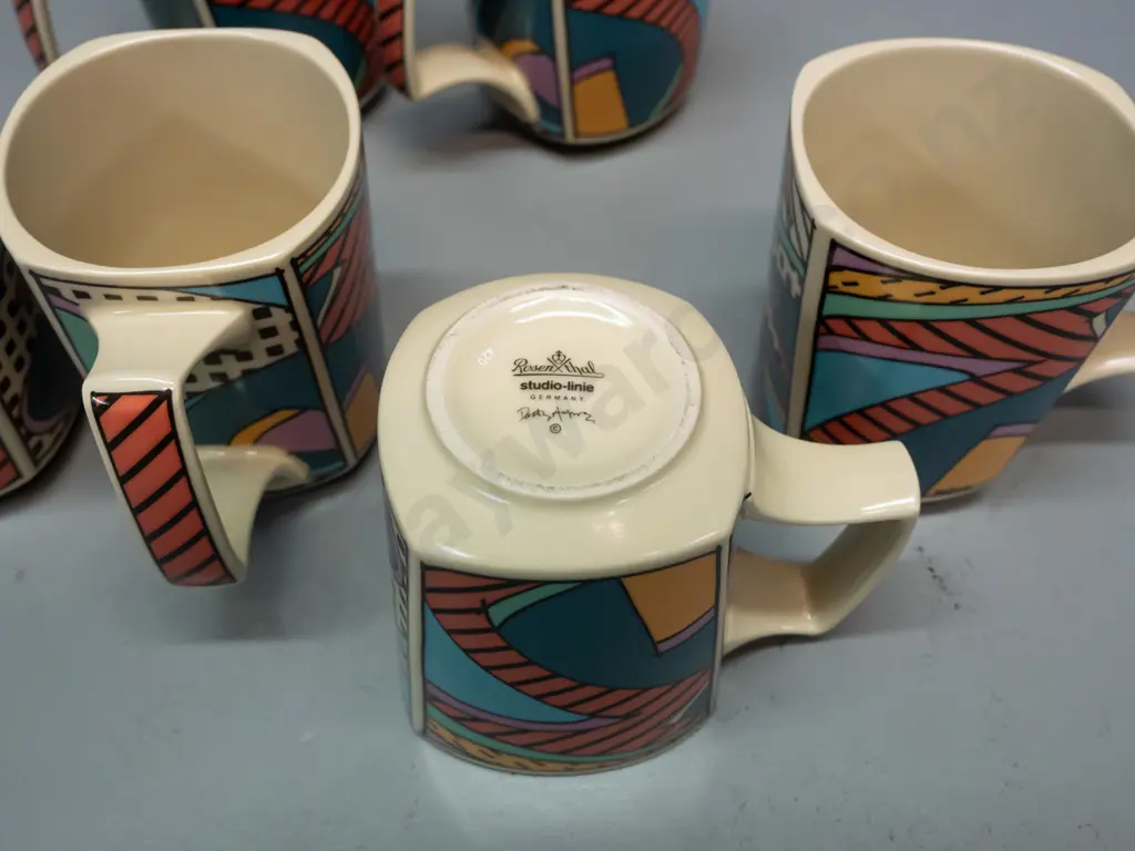 1980s Rosenthal Dorothy Hafner "Flash" pattern china - 6 coffee mugs H-95 Image 1++