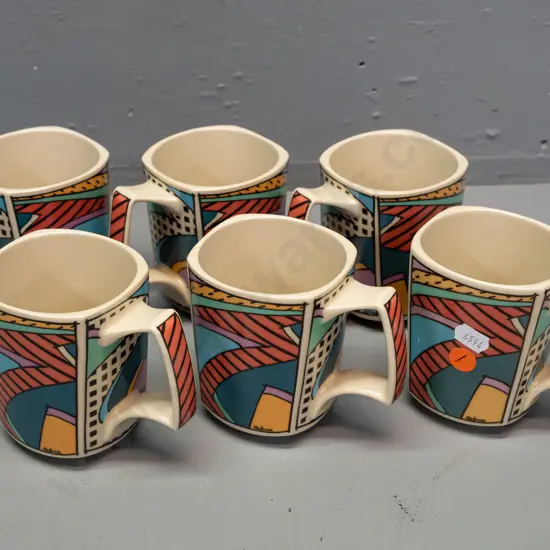 1980s Rosenthal Dorothy Hafner "Flash" pattern china - 6 coffee mugs H-95