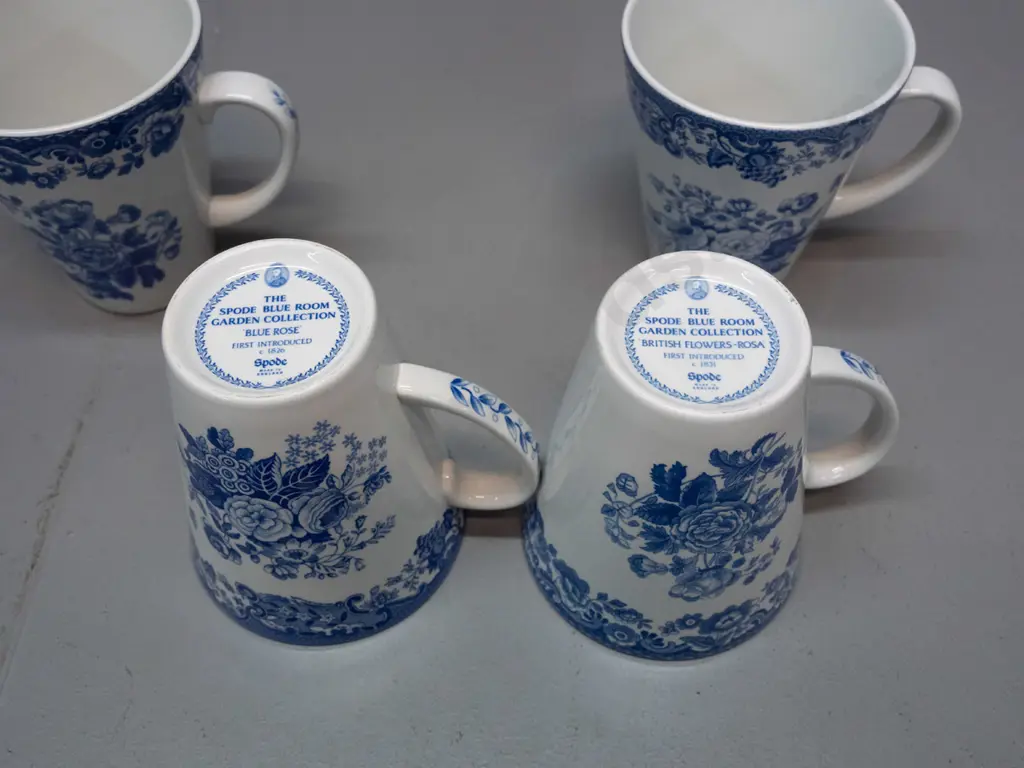 4 Spode Blue Room Collection rose pattern mugs H-110 Image 1++