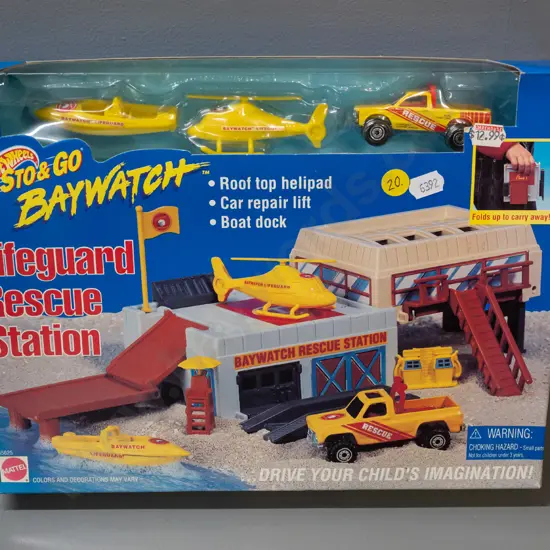 Hot Wheels Baywatch Lifeguard Rescue Station set. In original sealed packaging