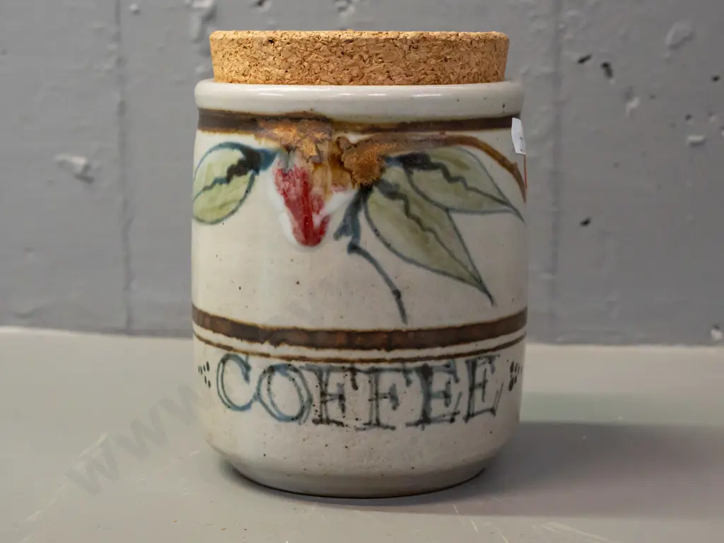Neil Grant NZ studio pottery coffee canister with cork stopper H-450 Image 1++