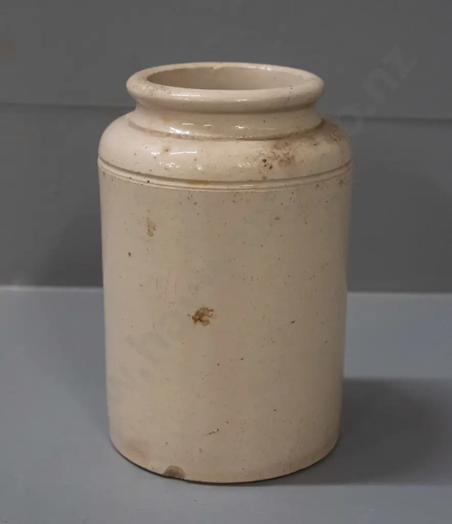 vintage stoneware jar marked S. Kirkpatrick & Co Nelson - has small chip to bottom rim H-155 D-95 Image 1++