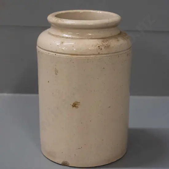 vintage stoneware jar marked S. Kirkpatrick & Co Nelson - has small chip to bottom rim H-155 D-95