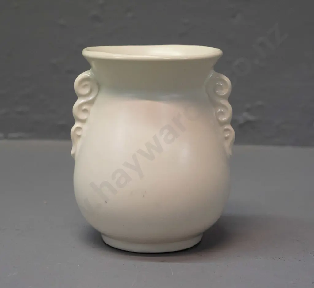 vintage (Crown Lynn?) small vase with swirl pattern lug handles - some tape residue and staining H-100 Image 1++