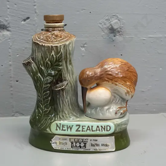 Jim Beam kiwi decanter - empty - marked Regal China 1974. Jim Beam label partly missing. H-215 W-170