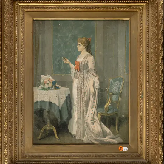 framed oil on canvas - female portrait H390 W290 (damage to frame)