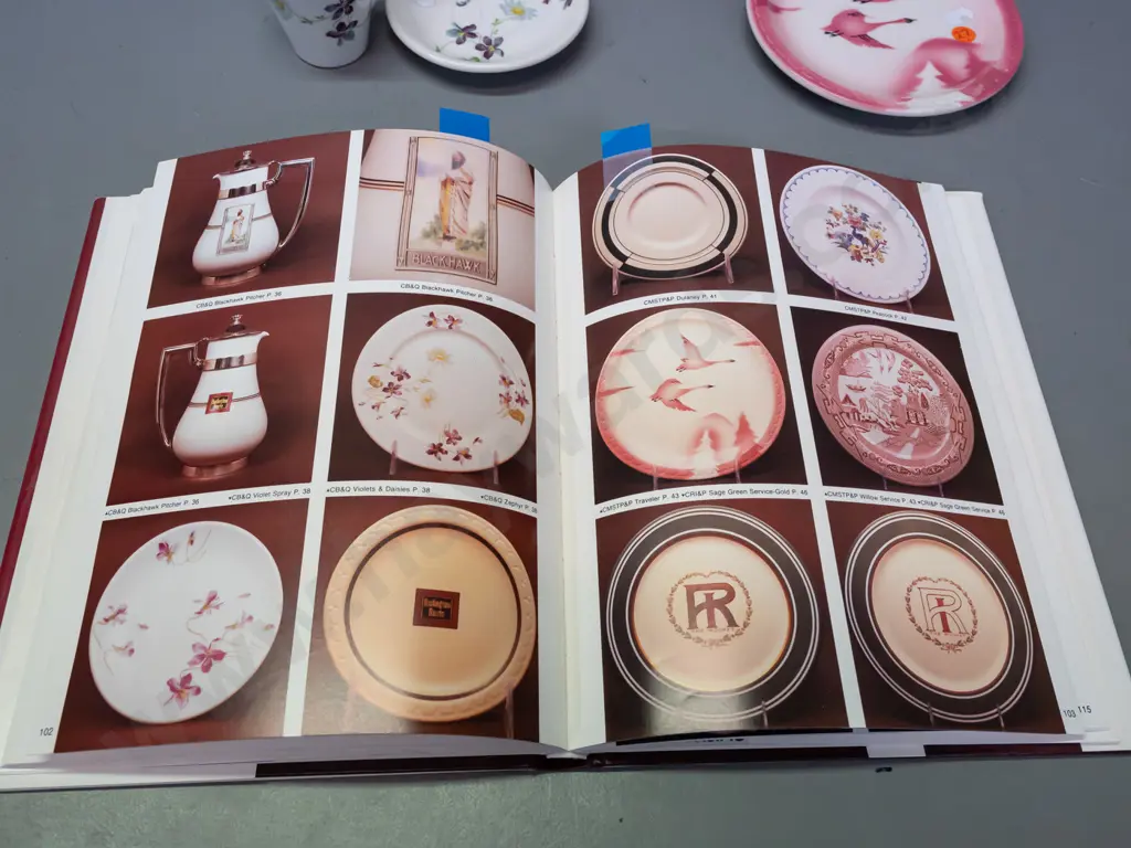 vintage American railway china made by Syracuse china - pink bird motif plate, 2 demi-tasse cups & saucer & pin dish and Image 1++