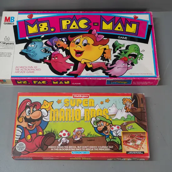 1982 Ms Pac-Man board game and 1992 Waddington's Super Mario Bros. board game - some wear and tear to boxes