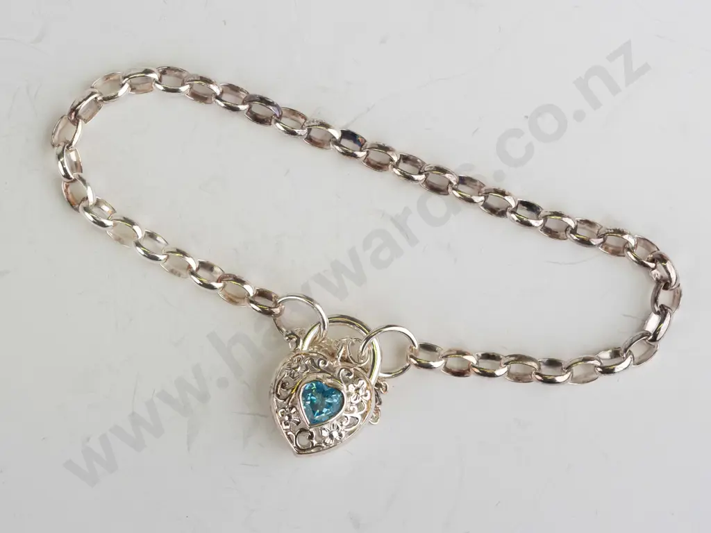 sterling silver belcher link bracelet with topaz on padlock catch Image 1++