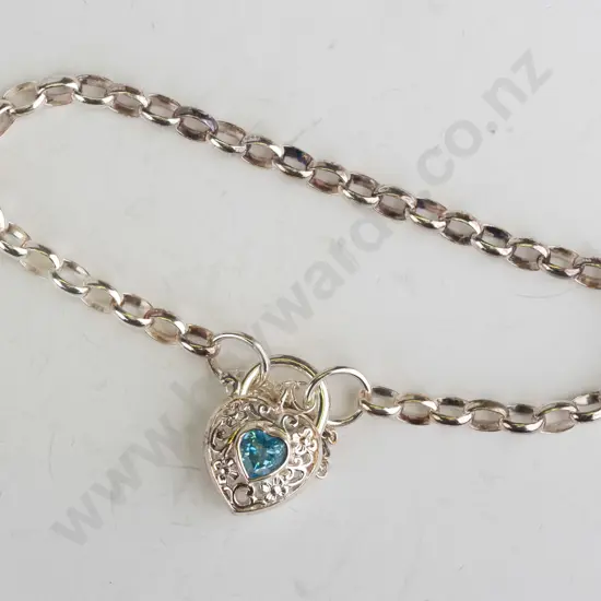 sterling silver belcher link bracelet with topaz on padlock catch
