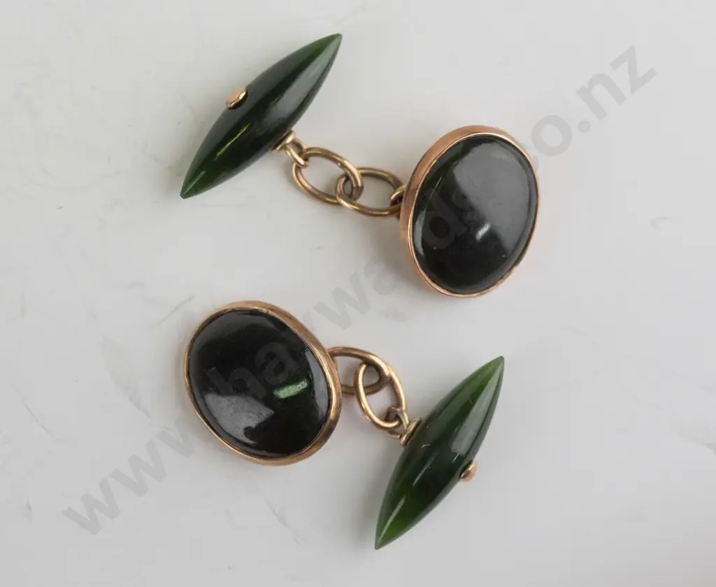 9ct greenstone cufflinks Image 1++