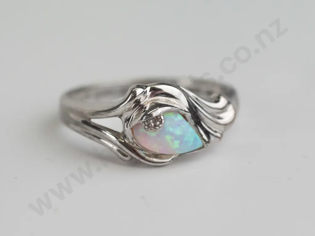 opal sterling silver ring  - size U.5 Image 1++