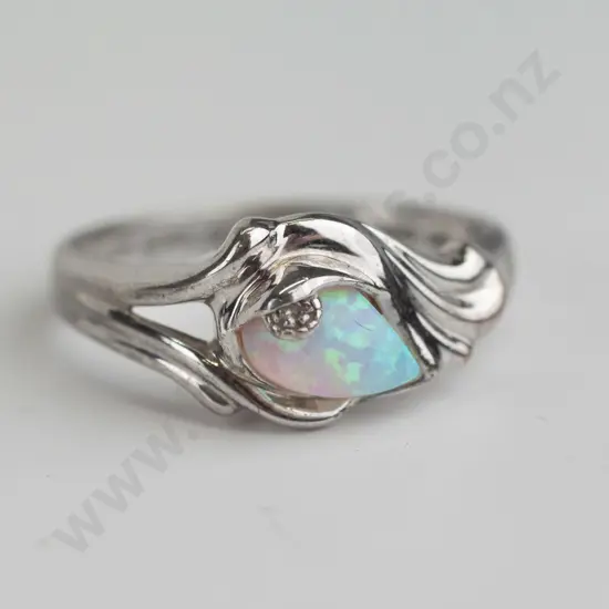 opal sterling silver ring  - size U.5