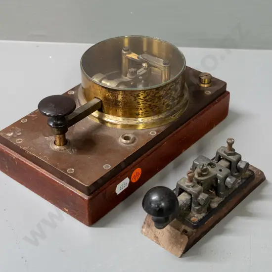 2 vintage Morse code keys - larger one has brass casing on wooden base, J & AA Norton Gore Southland label