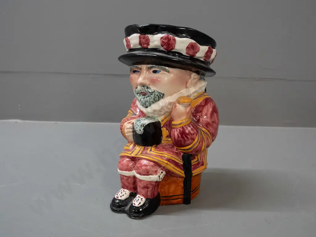 Shorter & Sons Staffordshire Beefeater character jug - some wear to black glaze on rim H-225 W-125 Image 1++