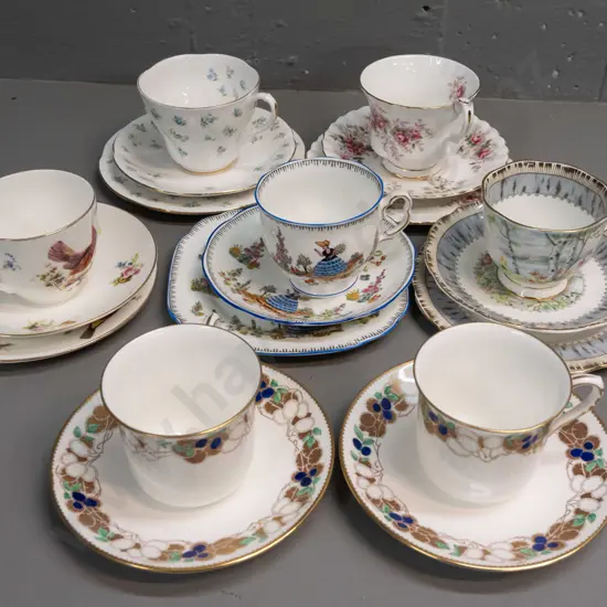 2 Shelley cups & saucers and 5 trios - Royal Albert and one Royal Doulton