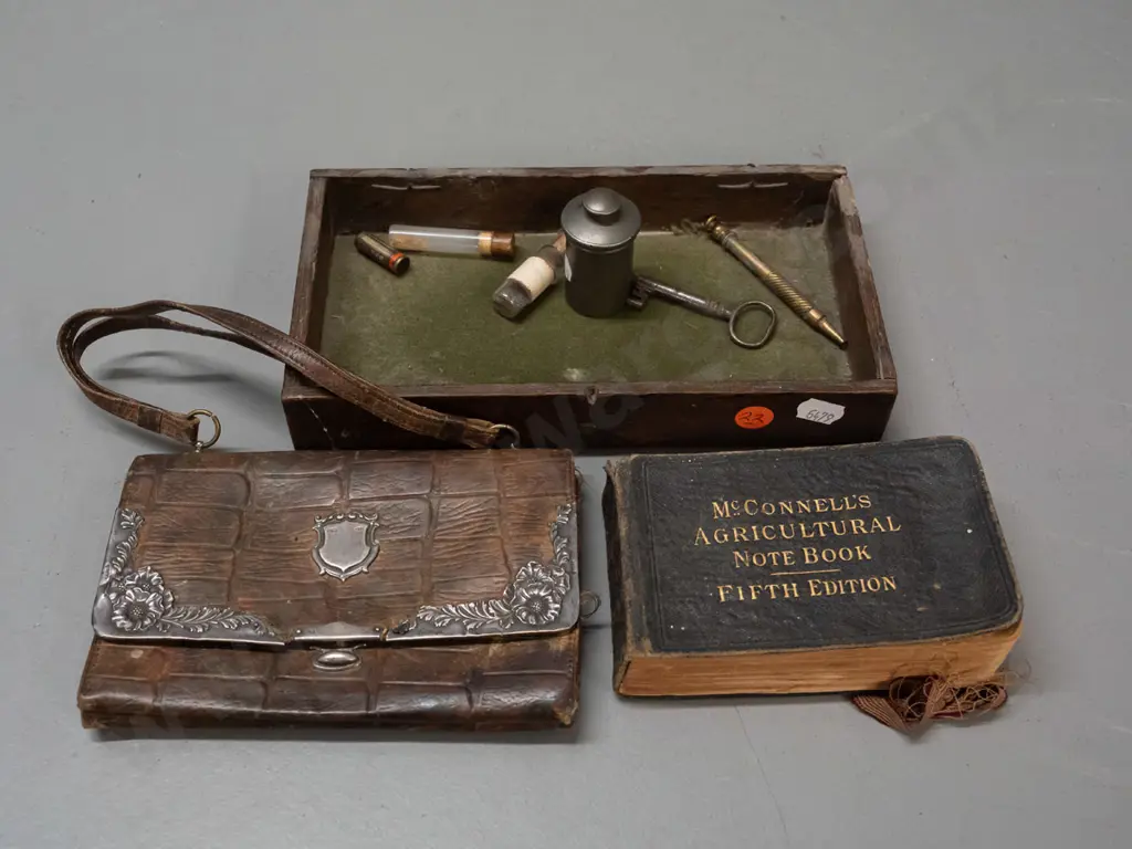 assorted vintage items - small vial with gold flakes, propelling pencil, small metal canister with Image 1++