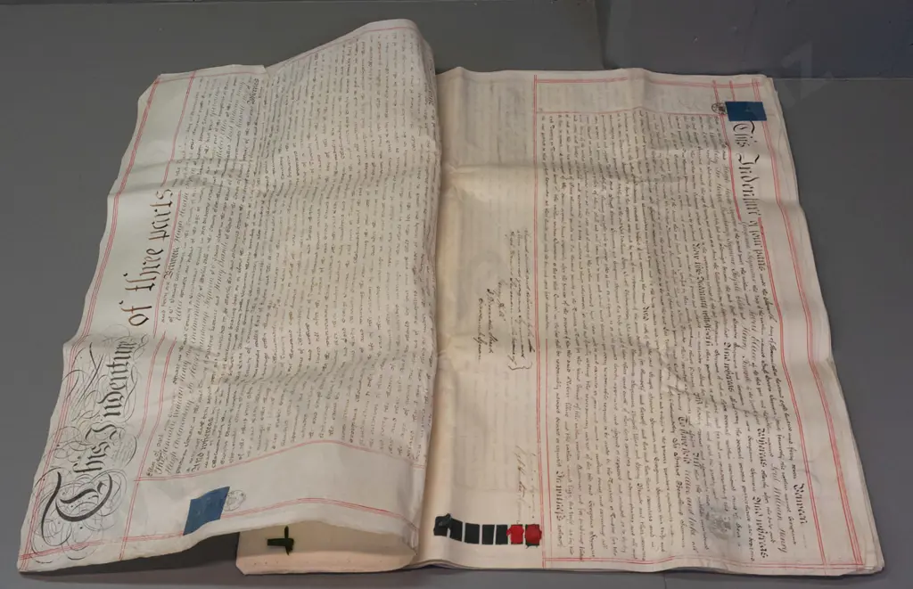 antique marriage document, dated Nov. 3, 1846, family names are Seymour and Ellice - 10 joined sheets of parchment w/ Image 1++