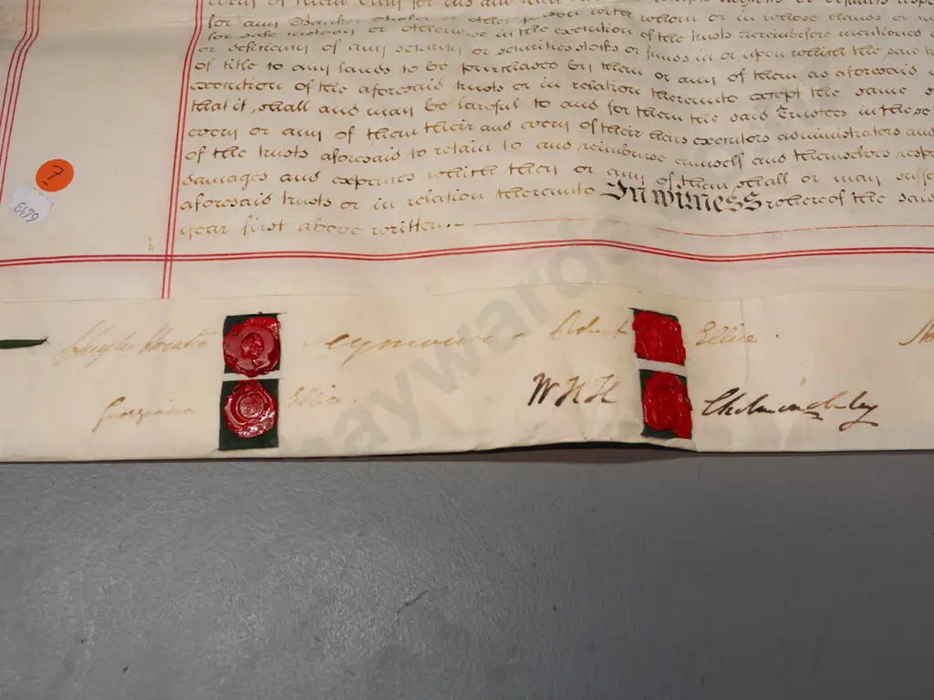 antique marriage document, dated Nov. 3, 1846, family names are Seymour and Ellice - 10 joined sheets of parchment w/ Image 1++