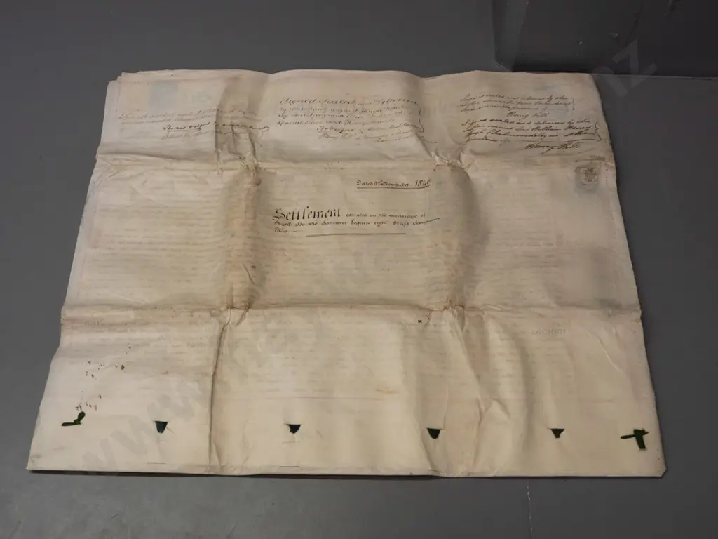 antique marriage document, dated Nov. 3, 1846, family names are Seymour and Ellice - 10 joined sheets of parchment w/ Image 1++