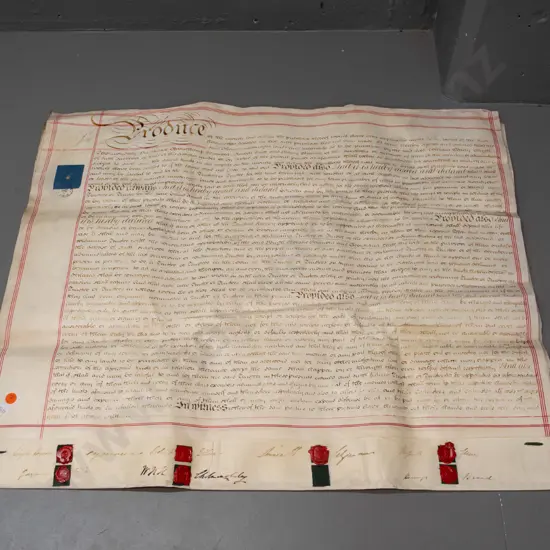 antique marriage document, dated Nov. 3, 1846, family names are Seymour and Ellice - 10 joined sheets of parchment w/