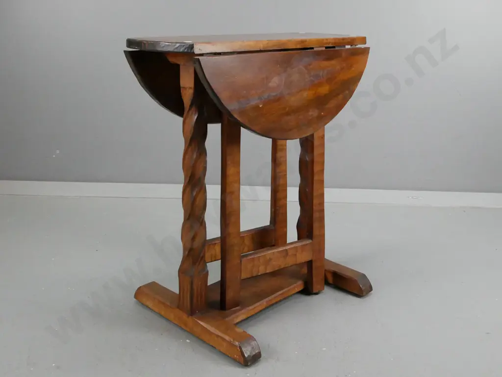 vintage James Chapman-Taylor gate leg round table with twist carved supports, on platform base, hand-adzed finish - some Image 1++