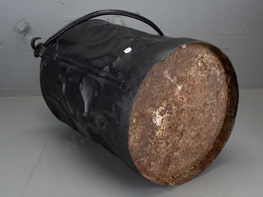 vintage milk can with brass plaque for (Waitari?) Dairy Co Invercargill, D. Robertson, Wairio - painted black. Image 1++