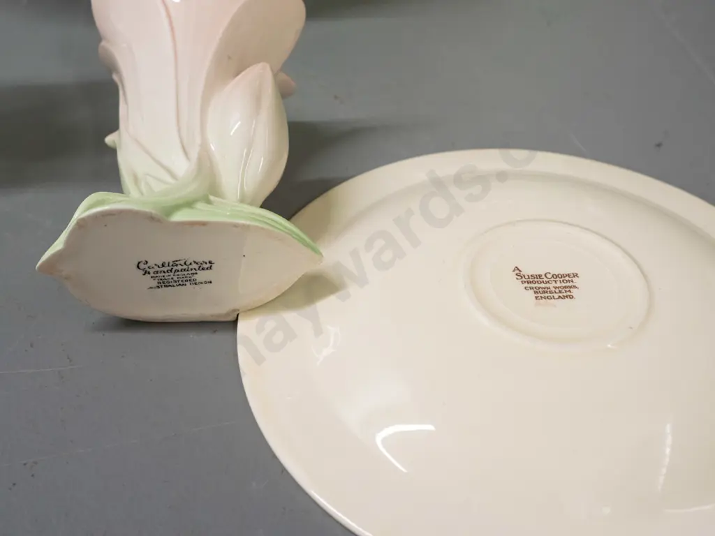 Susie Cooper cup & saucer, Carlton Ware segmented dish & 2 small bud vases and a Midwinter salad bowl. Carlton Ware have Image 1++