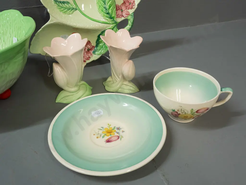 Susie Cooper cup & saucer, Carlton Ware segmented dish & 2 small bud vases and a Midwinter salad bowl. Carlton Ware have Image 1++