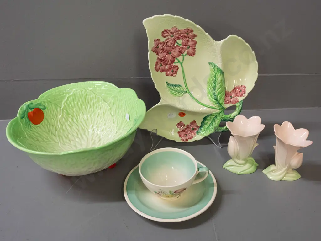 Susie Cooper cup & saucer, Carlton Ware segmented dish & 2 small bud vases and a Midwinter salad bowl. Carlton Ware have Image 1++