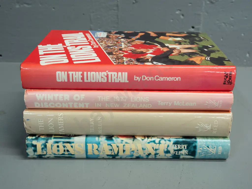 4 rugby books - Lions and All Blacks topics, 1960s thru 80s - fading, wear, etc - see photos for condition Image 1++