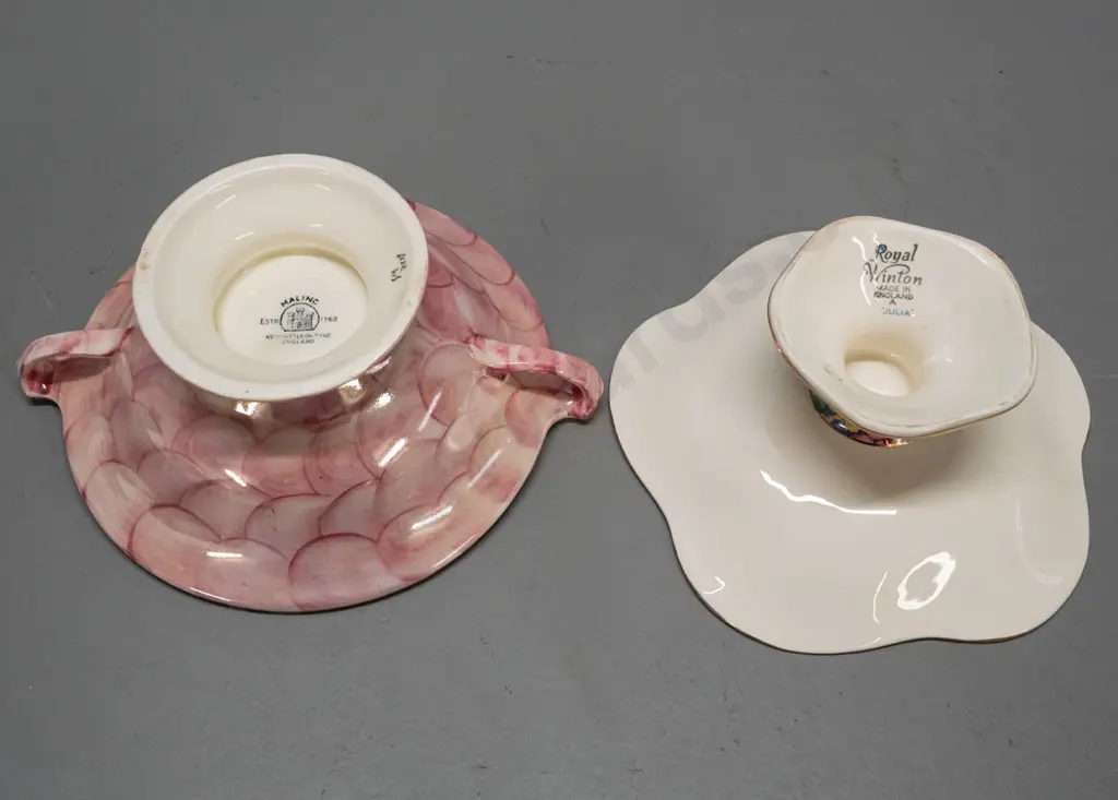 2 comports - Maling thumbprint pink H-75 D-200 and Royal Winton "Julia" pattern Image 1++