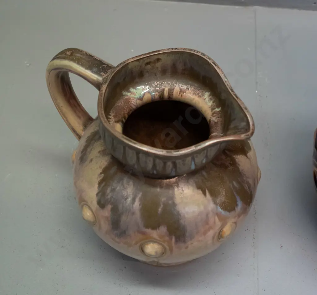 vintage Denbac pottery jug marked number 356 and a retro "Celtic" Irish pottery vase with incised swirls H-350 Image 1++