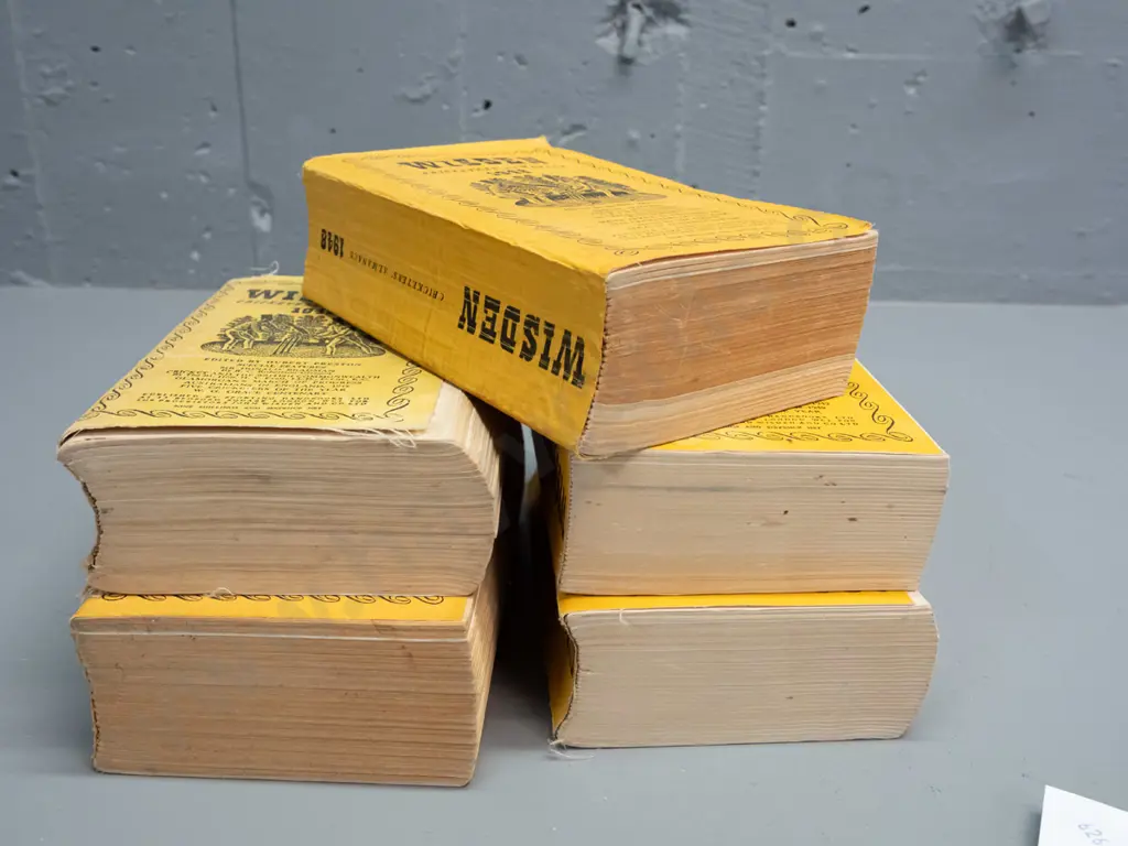 5 Wisden Cricketer's Almanack books - 1947 thru 1951 - some wear, fading & marks Image 1++