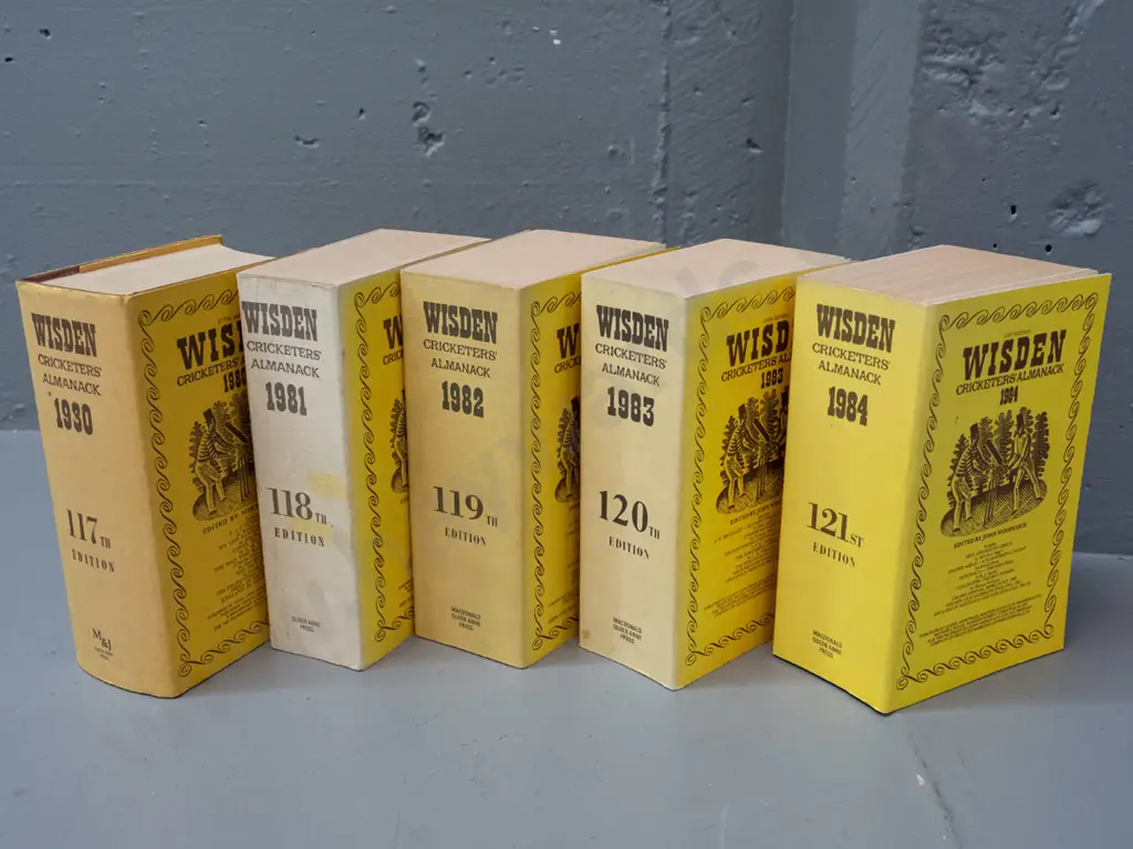 5 Wisden Cricketer's Almanack books - 1980 thru 1984 - some wear, fading & marks Image 1++