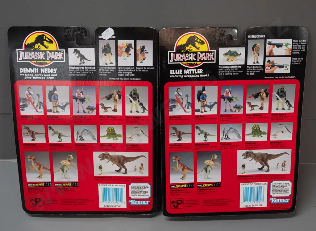 2x carded Jurassic Park 1993 Kenner Toys action figure sets: Ellie Sattler & Dennis Nedry Image 1++