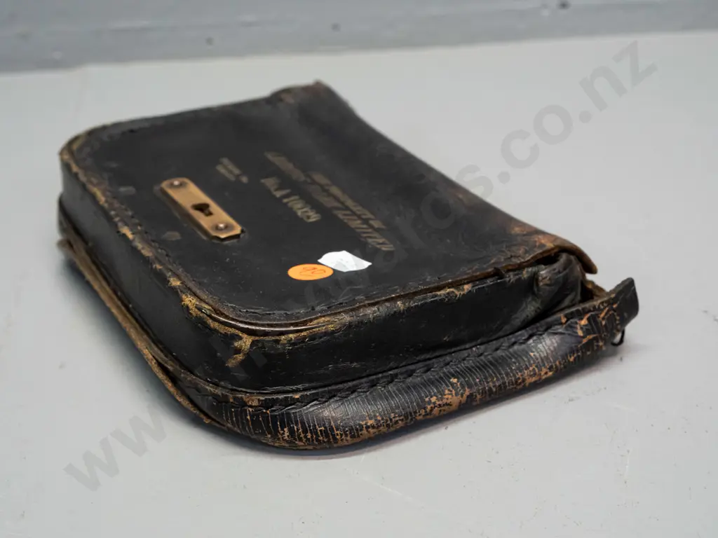 vintage leather bank currency pouch marked Property of Lloyd's Bank Limited with brass latch, locked with no key Image 1++