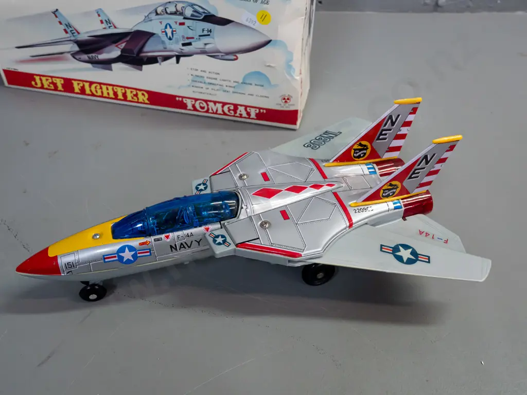 Retro metal and plastic battery-operated F-14A Jet Fighter, w/ original box. Made in Taiwan. Image 1++