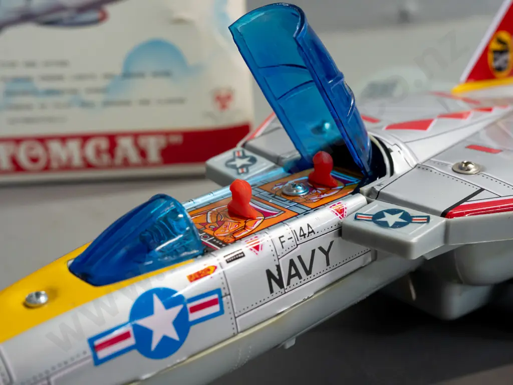 Retro metal and plastic battery-operated F-14A Jet Fighter, w/ original box. Made in Taiwan. Image 1++