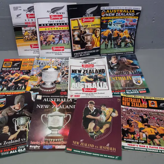 12 assorted rugby publications - NZ versus Australia, mostly 1990s